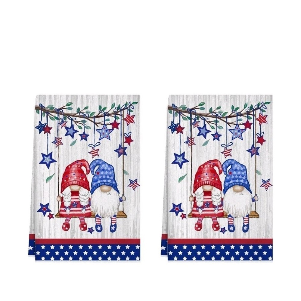 XCHI Wood Swing Gnomes America Stars Patriotic 4th of July Tea Towel s10